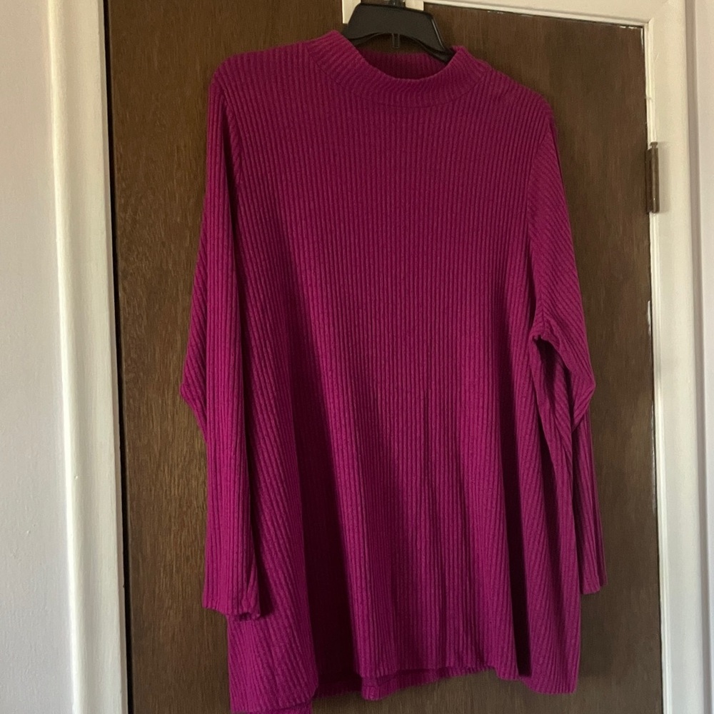 Lane Bryant Ribbed Mock Neck Tunic Top - Magenta 22/24